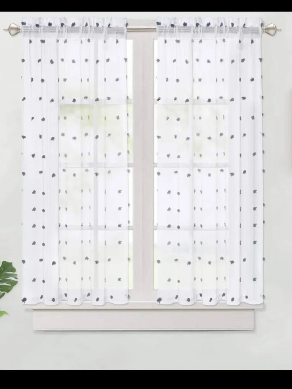 4 Panels Of Cafe Curtains Sheer Dot Window Curtains - White with Gray Dot